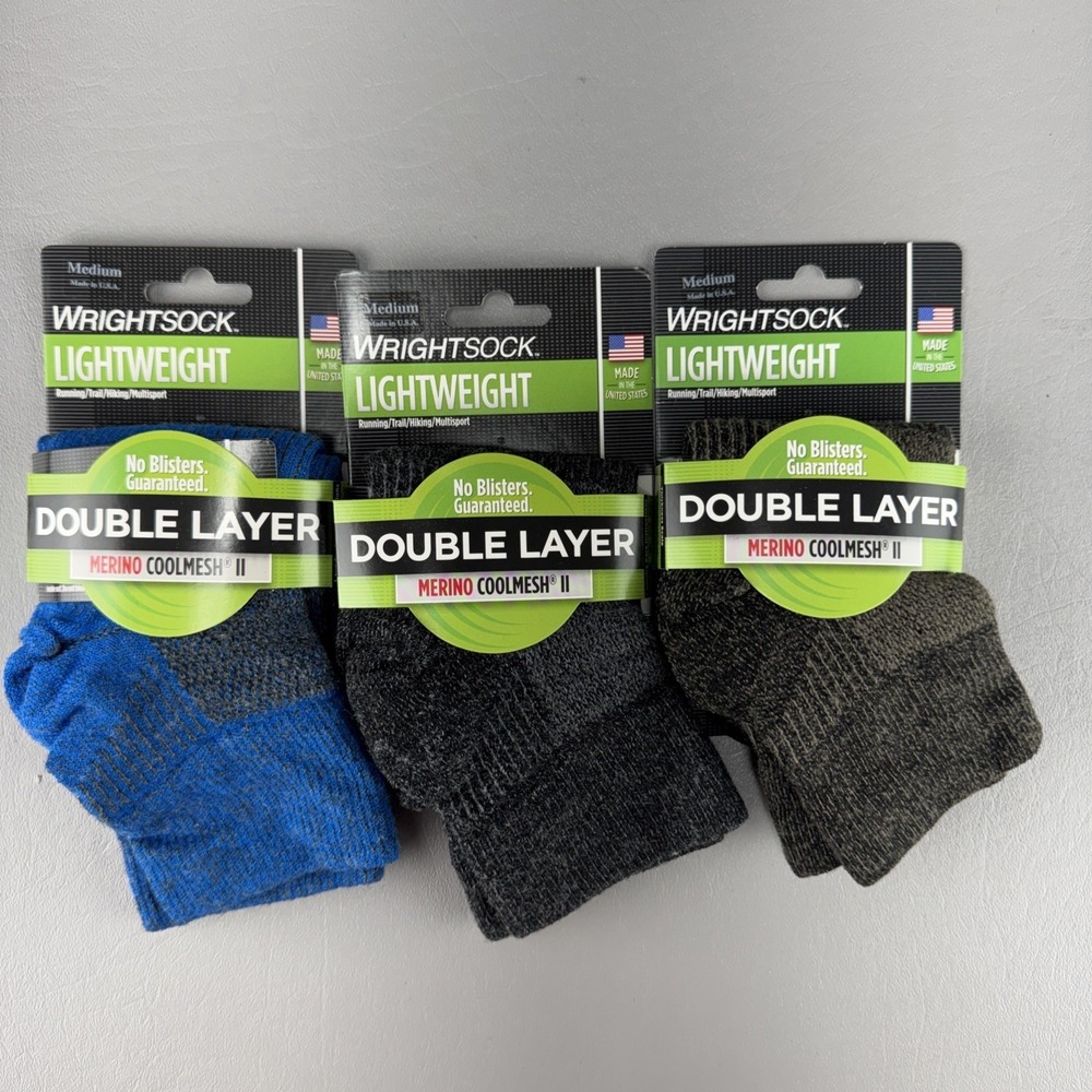 Wrightsock Merino Coolmesh II Double Layer No Blister Socks Medium 3 Pair